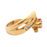 LeVian Solid 14kt Yellow Gold Pink Sapphire and Diamond Bypass Style Cocktail Ring Size 7.5
