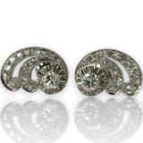 Antique Vintage 14KT 585 White Gold Diamond Scroll Motif Stud Earrings
