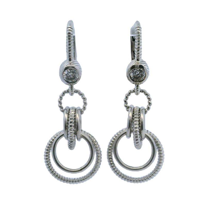 Judith Ripka 925 Sterling Silver and CZ Triple Circle Lever Back Drop/Dangle Earrings