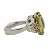 Solid Sterling Silver and 14kt Yellow Gold Prasiolite Diamond and Ruby Cocktail Ring Size 5.5