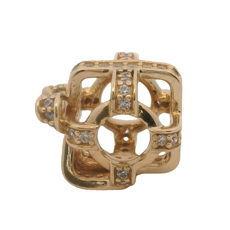 Charm Pandora envuelto en caja de regalo de oro amarillo sólido de 14 kt y circonitas cúbicas