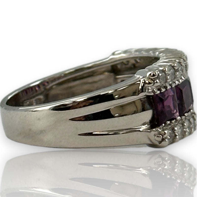 EFFY 14kt White Gold 9.6mm Wide Amethyst and Diamond Band Size 9 Ring