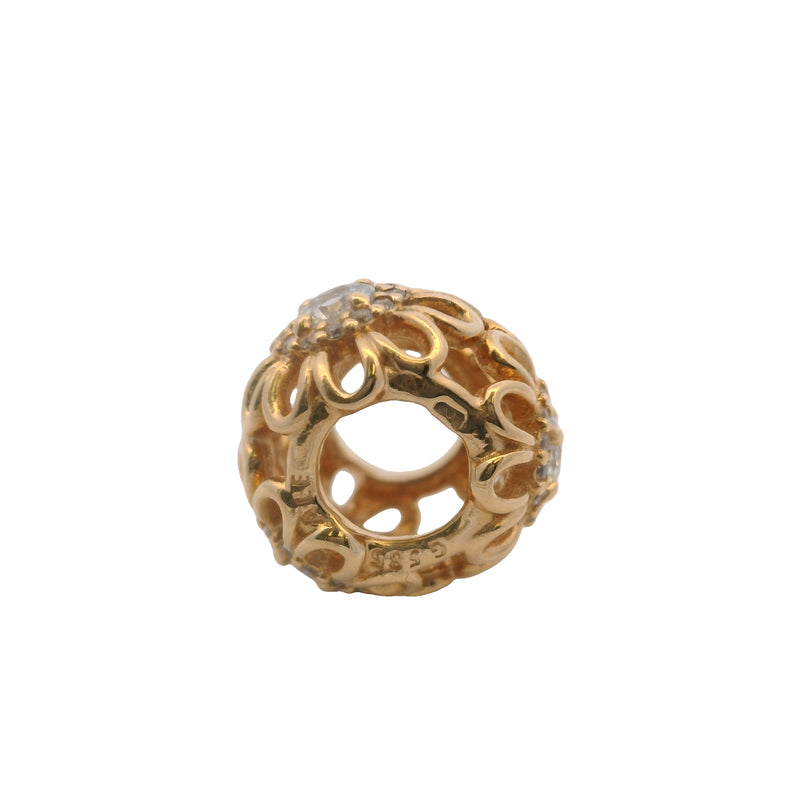Charm separador de circonita cúbica con brillo floral retirado de Pandora en oro amarillo macizo de 14 kt