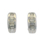 Solid 18kt White Gold and 1.62ctw Baguette Natural Diamond Huggie Omega Back Earrings