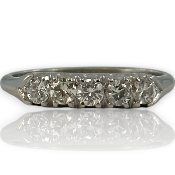 Late Art Deco William Wise & Son Platinum and Diamond Half Eternity Band Wedding Stackable Ring