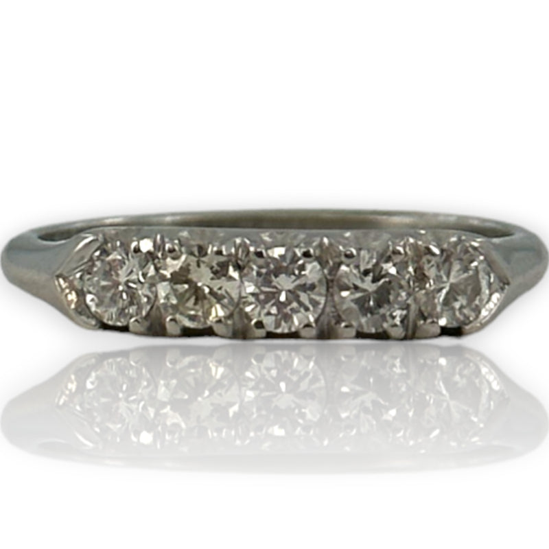 Late Art Deco William Wise & Son Platinum and Diamond Half Eternity Band Wedding Stackable Ring