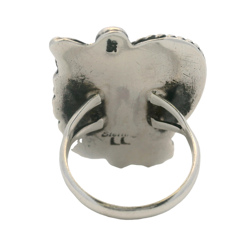 Lambert Livingston Navajo 925 Sterling Silver and Turquoise Flower and Leaf Ring Size 5