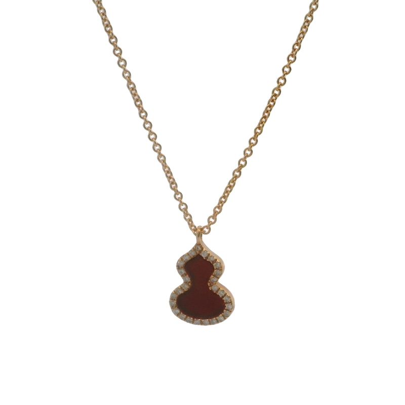Qeelin Jewelry Solid 18kt Rose Gold Petite Wulu 16" Necklace With Diamonds and Red Agate