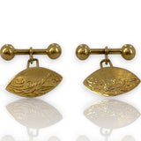 Antique 1890-1910s Handmade Solid 14kt Yellow Gold Cufflinks with Scroll and Leaf Pattern