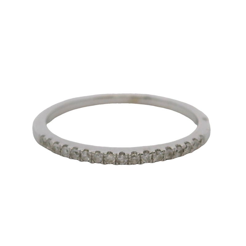 Solid 14kt White Gold and Diamond Thin Dainty Stackable Wedding Band Ring Size 7