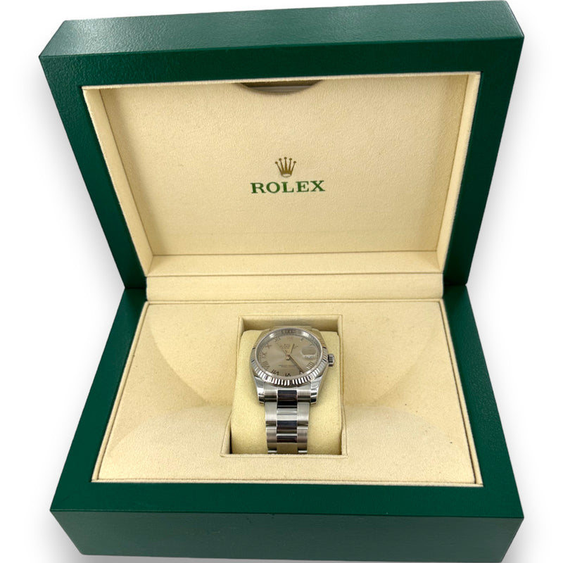 Rolex Datejust 36mm Rhodium Roman Dial 2017 Box Papers Stainless Watch