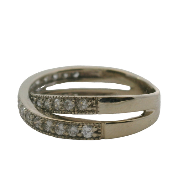 Solid 14kt White Gold and Diamond Crossover Milgrain Band Ring Size 6