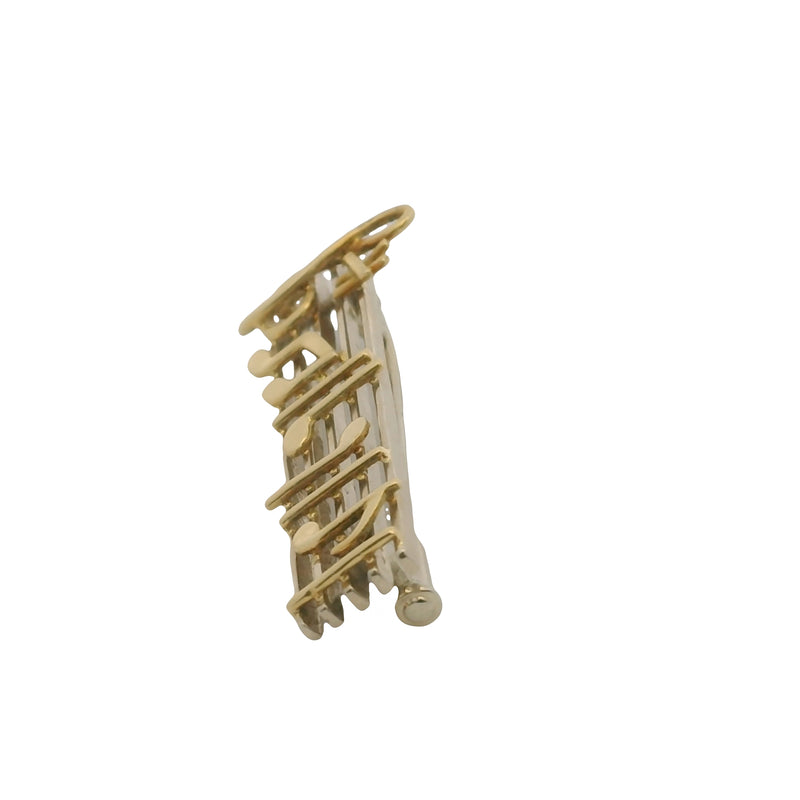 Vintage Italian 18kt Yellow and White Gold Sheet Music Musical Notes Pin Brooch