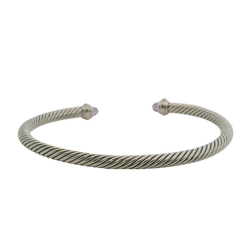 David Yurman 925 Sterling Classic 4mm Cable Bracelet with Amethyst and Diamonds Size M 6.5