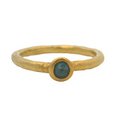 ZDNY Solid 24kt Yellow Gold and Bezel Set Blue Topaz Solitaire Hammered Ring Size 6