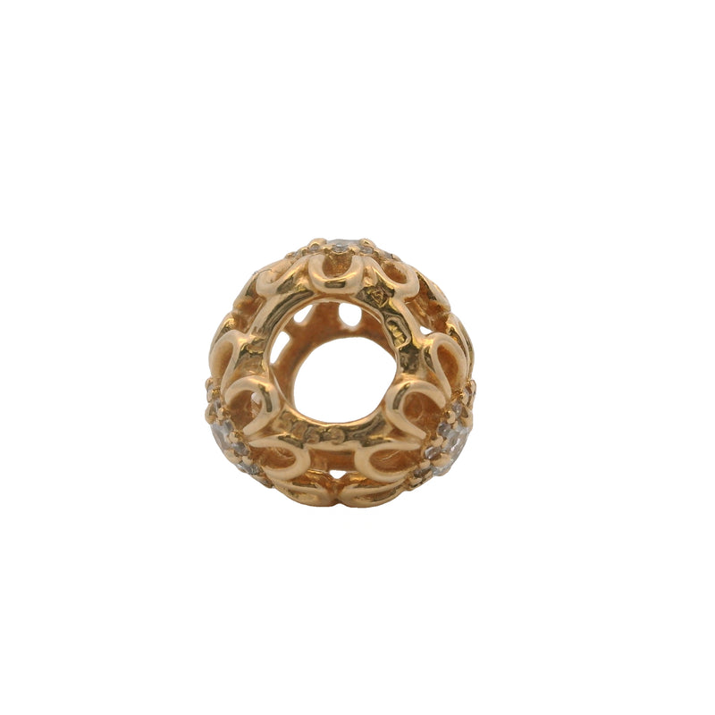Charm separador de circonita cúbica con brillo floral retirado de Pandora en oro amarillo macizo de 14 kt