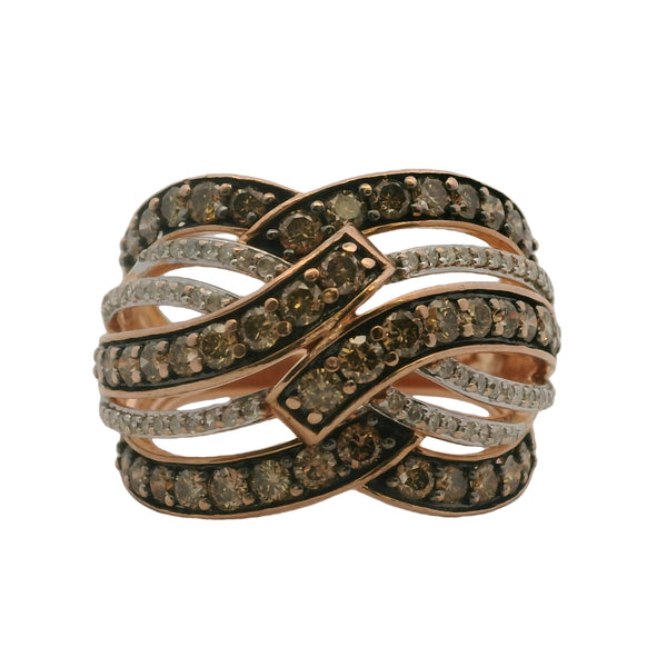 JWBR 10kt Rose Gold and Cognac and White Diamond 16mm Wide Twist Cocktail Ring Size 7