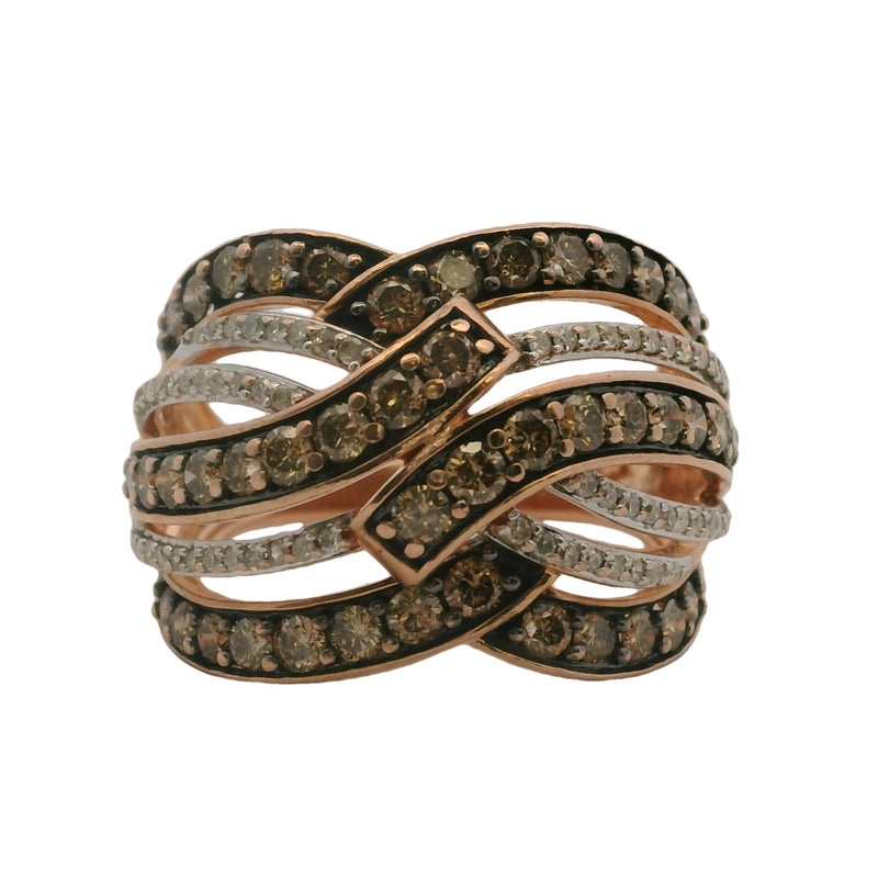 JWBR 10kt Rose Gold and Cognac and White Diamond 16mm Wide Twist Cocktail Ring Size 7