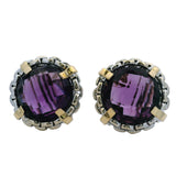 Italian14kt Yellow and White Gold Chain Pattern 22mm Large Amethyst Omega-Back Earrings