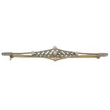 Antique Edwardian Solid 14kt 2-Tone Gold, Old Euro Diamond, and Pearl 3" Bar Pin Brooch