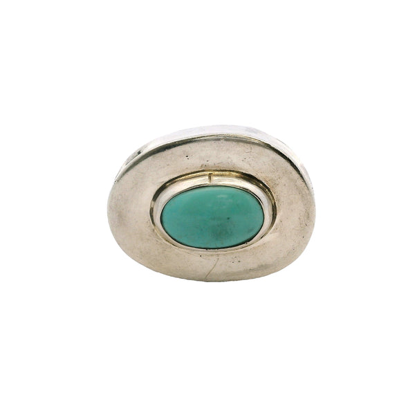 Wayne Aguilar 925 Sterling Silver and Cabochon Turquoise Oval Kewa Native American Pendant (2)