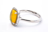 DVANI Jewelry Solid 14kt White Gold and Ethiopian Welo Jelly Opal Cabochon Cocktail Ring with Halo of Diamonds Size 6.5