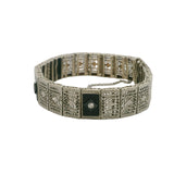Antique 1920s White Mfg Co 14kt White Gold, Onyx, and Diamond Filigree Deco Bracelet 7.5"