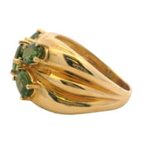 14kt Solid Yellow Gold 13mm Thick Band Cocktail Ring with 5 Oval-Cut Green Sapphires Totaling 3ct Size 7