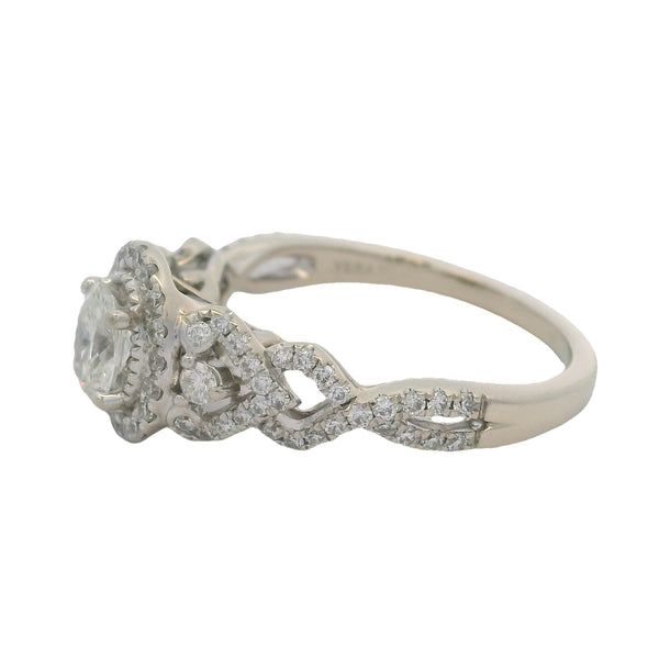 Vera Wang Love Oval 0.50ct Diamond Solitaire Ring with Diamond Halo and Twisted Band Size 8