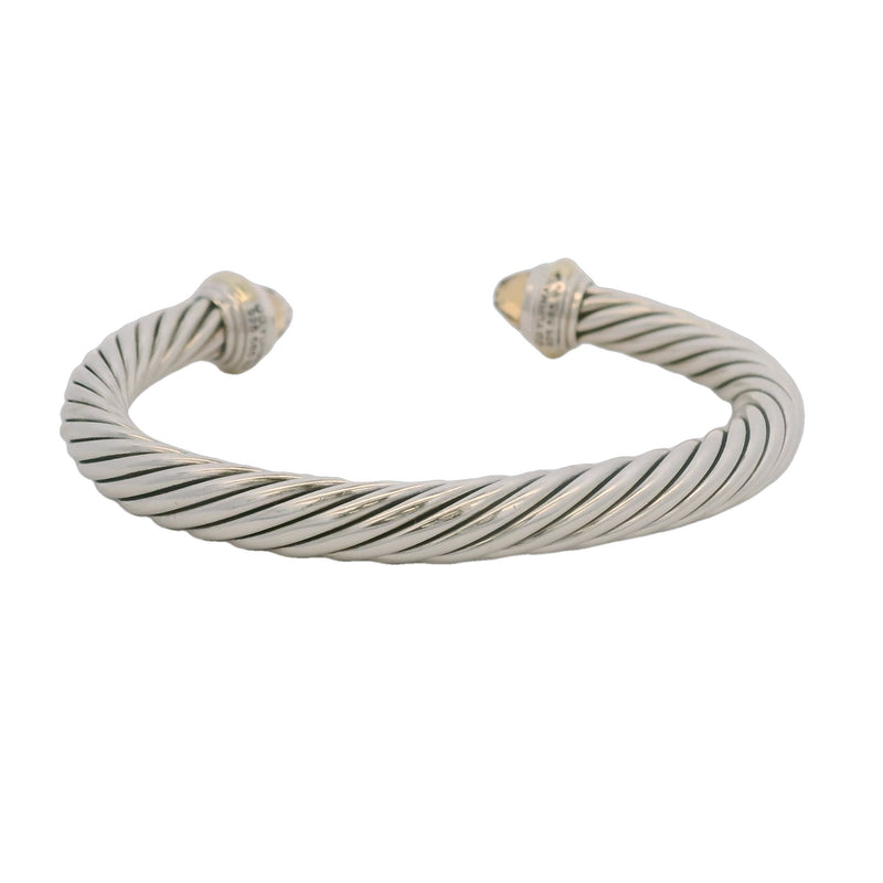 David Yurman 7mm 925 Sterling Silver and 14kt Yellow Gold Classic Cable Bracelet with Yellow Citrines
