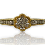 VJS Jewelry Solid 18kt Bright Yellow Gold Filigree Diamond Cluster Flower Ring with Diamond Sides Size 7