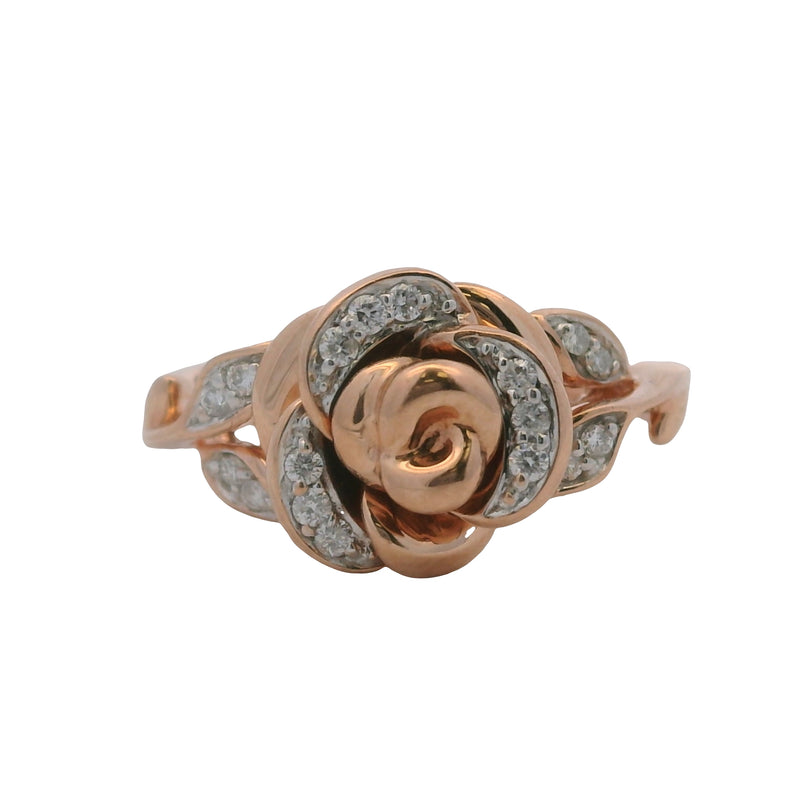 Enchanted Disney Belle Collection 10kt Rose Gold 3D Rose with Diamonds Ring Size 5.5
