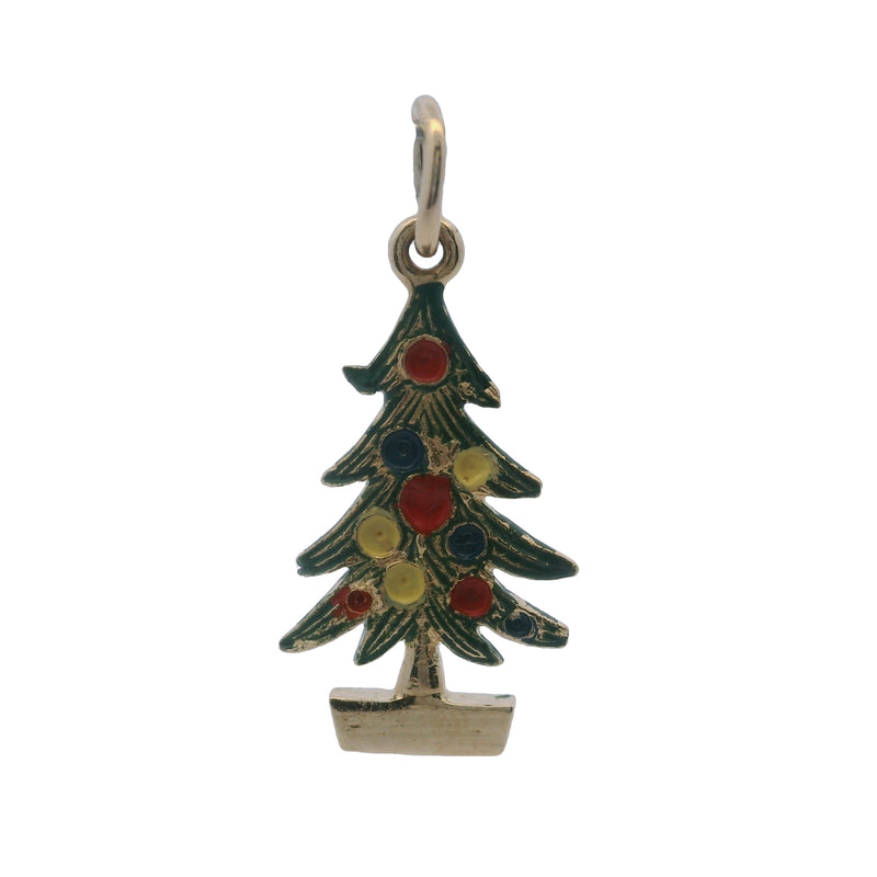 Vintage Solid 14kt Yellow Gold and Colorful Enamel Christmas Tree Charm