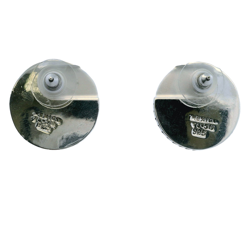 Mexican 925 Sterling Silver Taxco Round Button Rope 22.5mm Stud Earrings