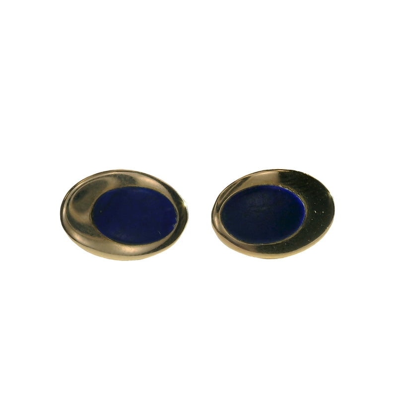 14kt Yellow Gold and Lapis Lazuli Inlay 12mm Oval Stud Earrings