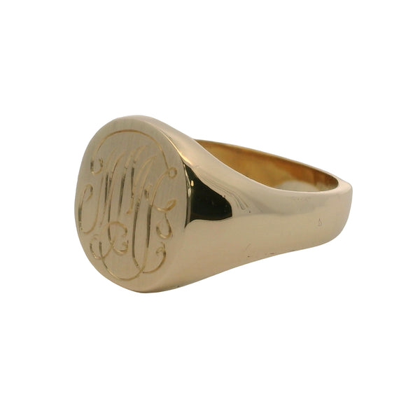 Antique Solid 14kt Yellow Gold Large "MMT" Engraved 16mm Signet Ring Size 12