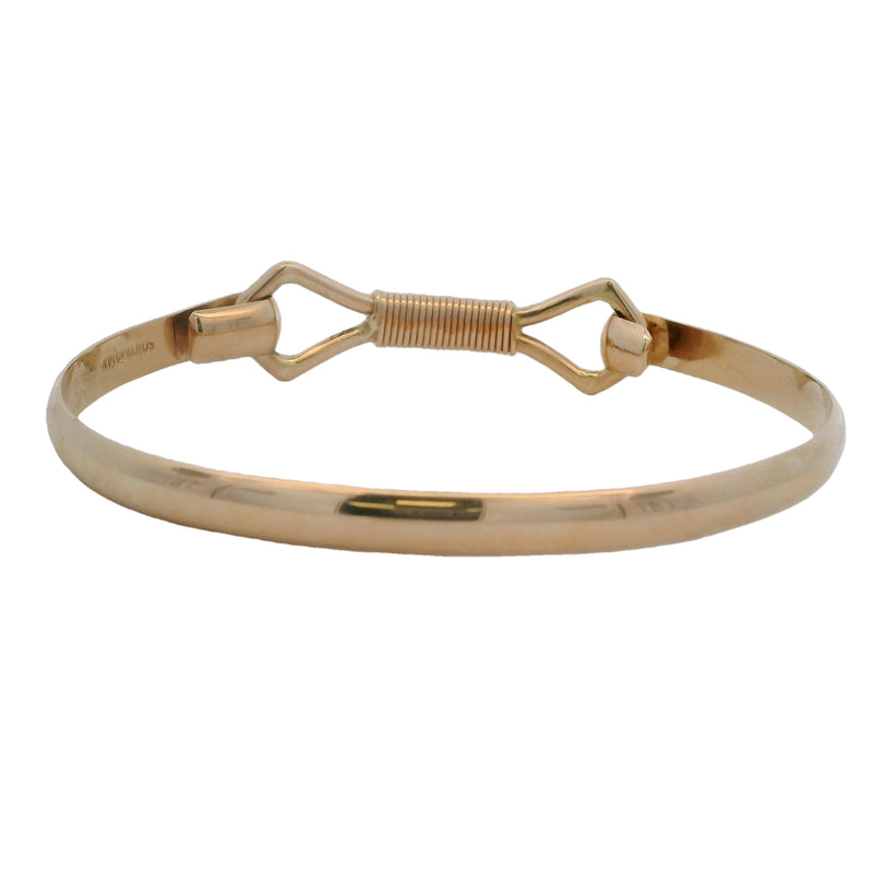 Sonya's Jewelry Solid 14tkt Rose Gold Balance Coil Hook Clasp Bangle Bracelet 7.5"