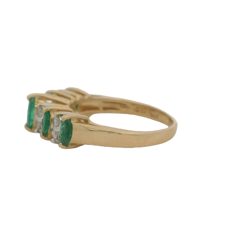 Cardow Jewelry Alternating Marquis Emerald and Diamond 14kt Yellow Gold Ring Size 5.5