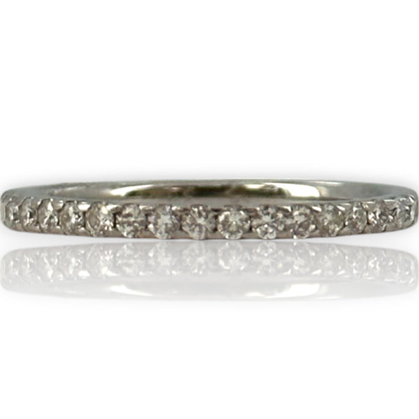 EMA Solid 18kt White Gold and Diamond Half Eternity Wedding Band Stackable Accent Ring