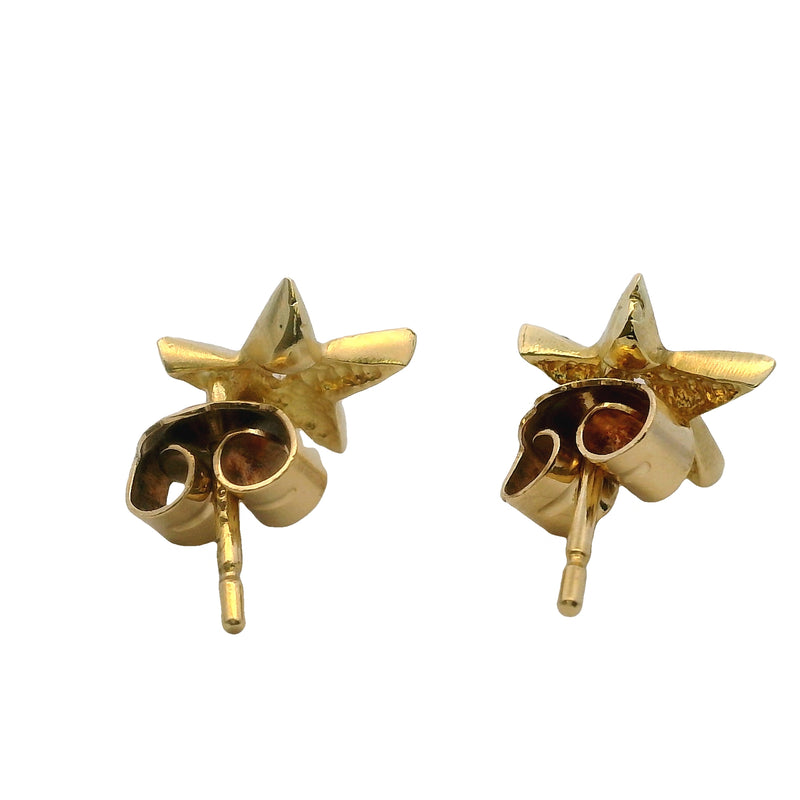 Solid 18kt Yellow Gold and Diamond 9mm Star Stud Earrings