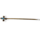 Antique 1860s-1880s 14kt Rose Gold Cravat/Lapel Stick Pin with Jelly Opal and Diamond Chips