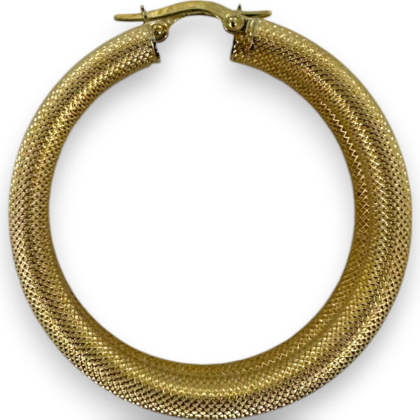 UnoAerre Retired Solid 14kt Yellow Gold Textured Diamond Cut Hoop Earrings Made in Italy