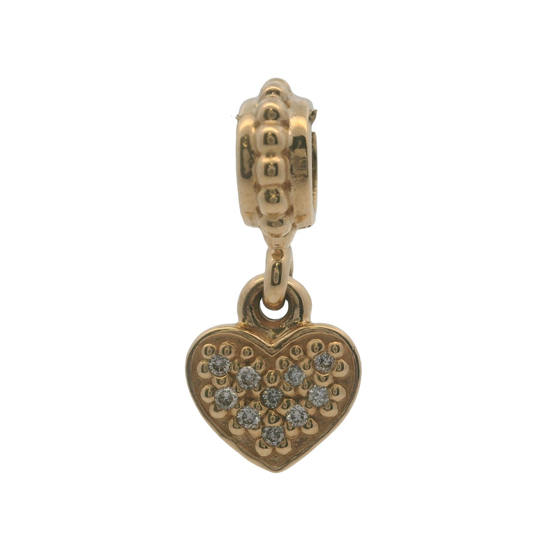 Pandora Retired Solid 14kt Yellow Gold and Diamond Cluster Heart Dangle Slider Charm