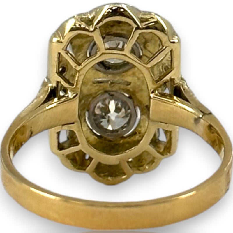 Antique 1900-1920 18kt Yellow and White Gold 2-Stone Old Mine Cut Diamond Dinner Ring with Diamond Chip Accents Size 6.5