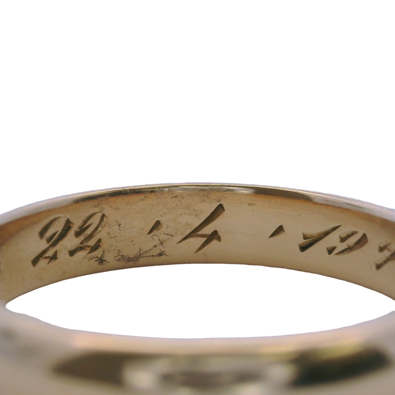 Vintage Italian 1970s 4mm Solid 18kt Rose Gold D-Shape Band with "22/4/1970" Inscription Size 8.25