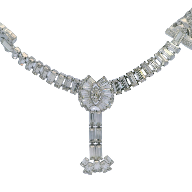 1940-1960 Phyllis Originals Glass Rhinestone and Sterling Silver Sparkling Collar Necklace