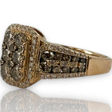 Tasha R Jewelry Solid 14kt Rose Gold Rectangular 1.41ctw Diamond Cluster Ring with White, Yellow, and Brown Diamonds Size 7