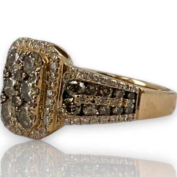 Tasha R Jewelry Solid 14kt Rose Gold Rectangular 1.41ctw Diamond Cluster Ring with White, Yellow, and Brown Diamonds Size 7