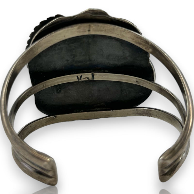 Kelvis Josh Navajo Native American 925 Sterling Silver Large Cuff Bracelet with Natural Pyrite-Included Turquoise and Coral