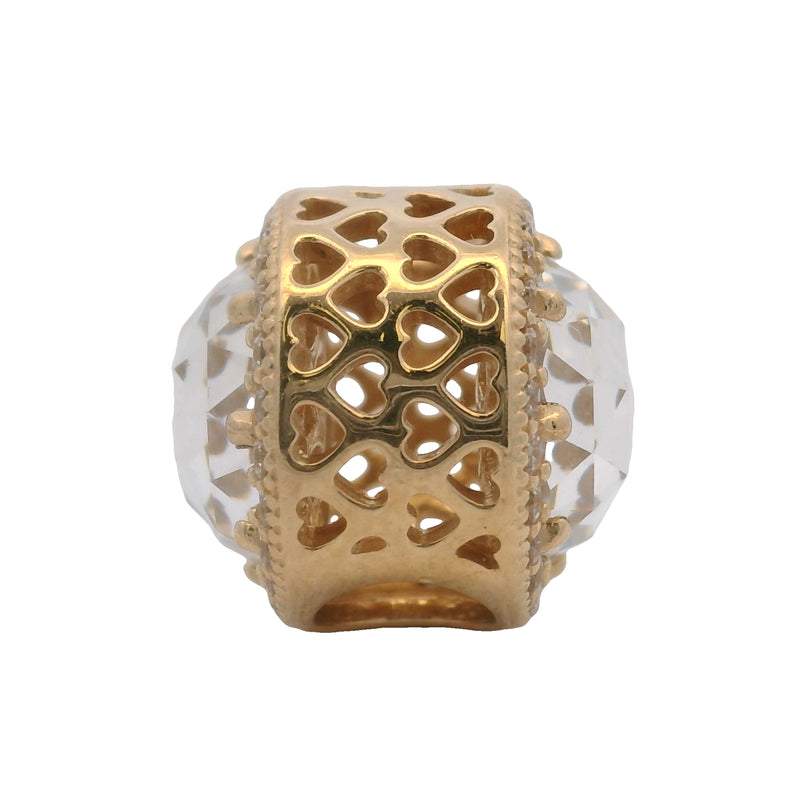 Charm espaciador Pandora "Corazones Radiantes" en oro amarillo macizo de 14 kt y circonitas cúbicas